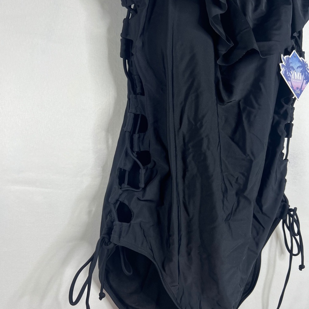 NEW Lace Up Black One Piece Swimsuit Womens 3X Ruffle Sexy Plus Size Beachwear - Picture 3 of 11